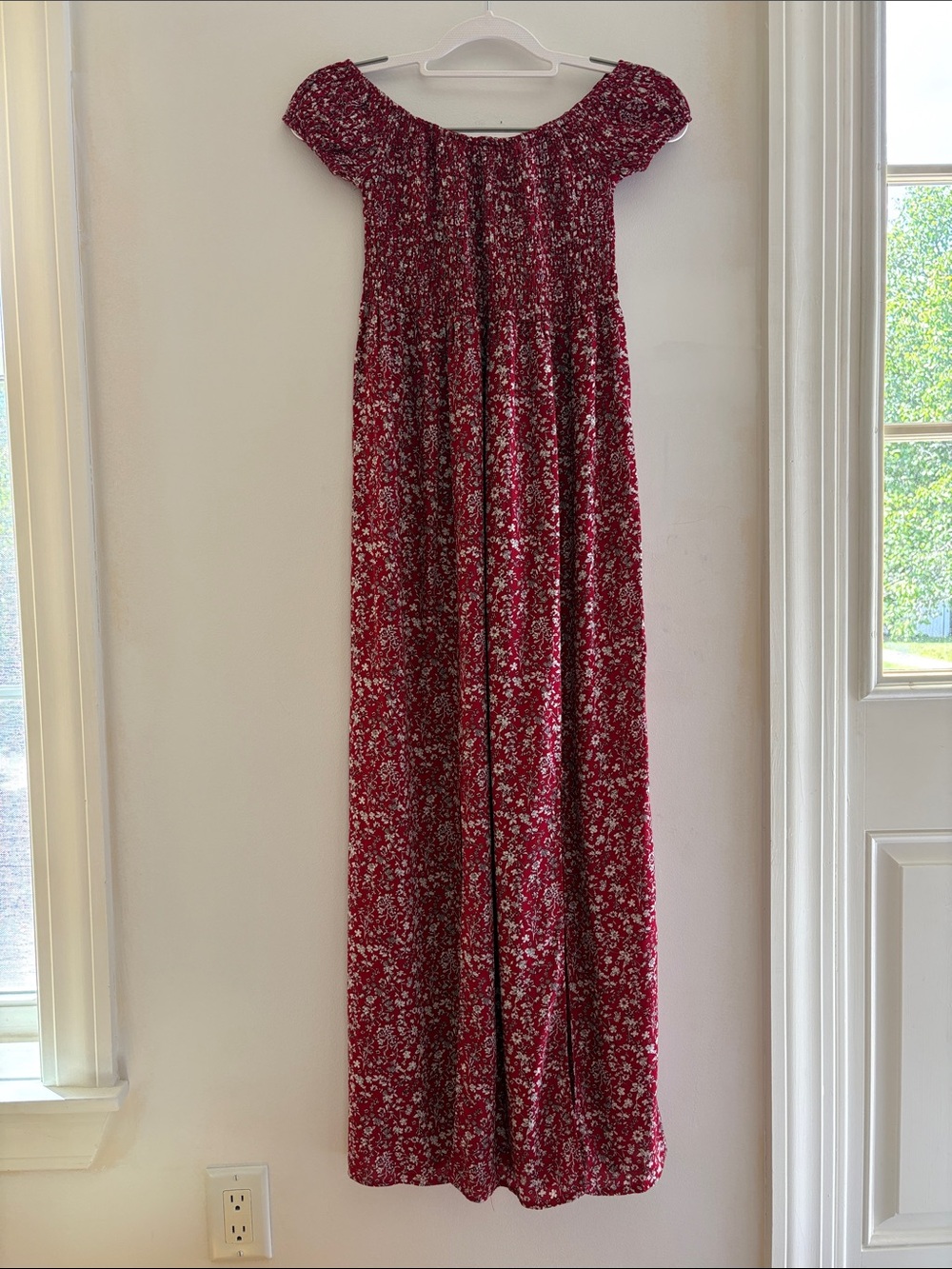 Floral Off-Shoulder Red Maxi Dress